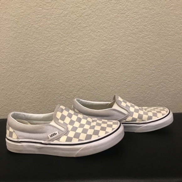 grey checkered slip on vans